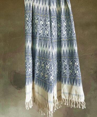 White Eri silk (Ahimsa Silk ) with all over blue motifs Handwoven Stole