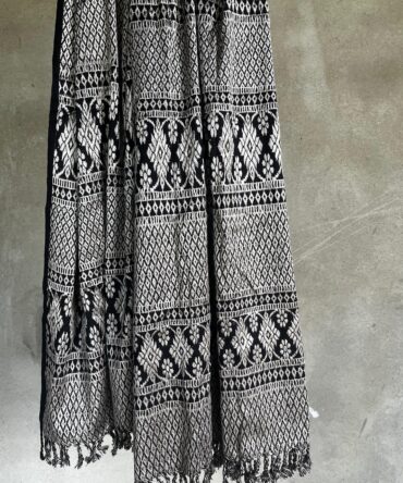 Black Eri silk (Ahimsa Silk ) with all over white motifs Handwoven Stole