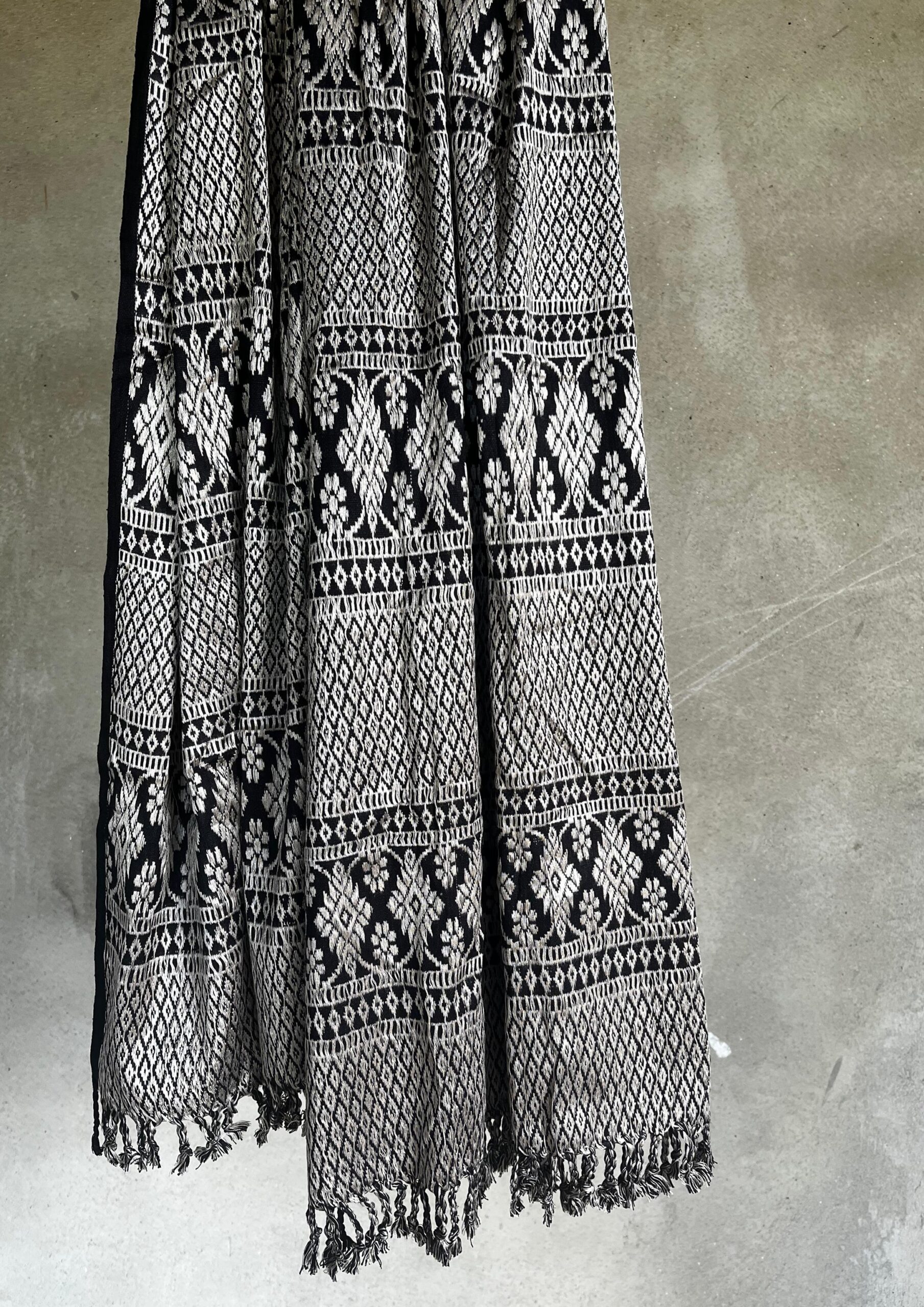 Black Eri silk (Ahimsa Silk ) with all over white motifs Handwoven Stole