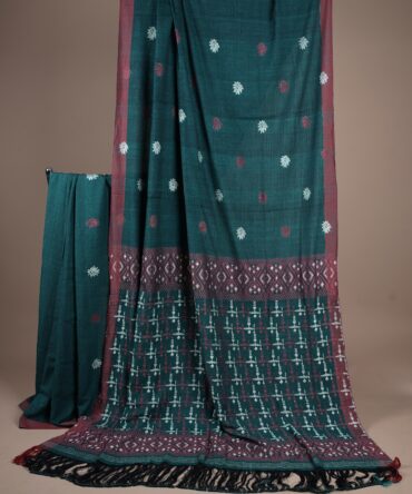 Dark Green Handwoven Eri / Ahimsa / Non violence / Peace Silk Saree with multi motifs of Assam
