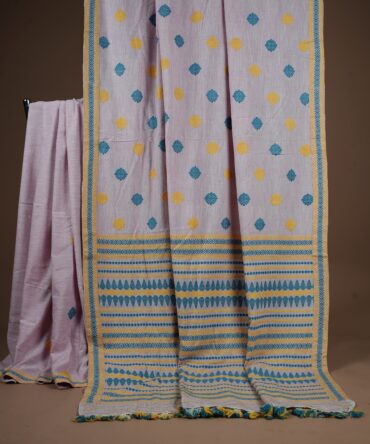 Light Pink Handwoven Eri or Ahimsa or Non-Violent or Peace silk saree with floral motifs of Assam
