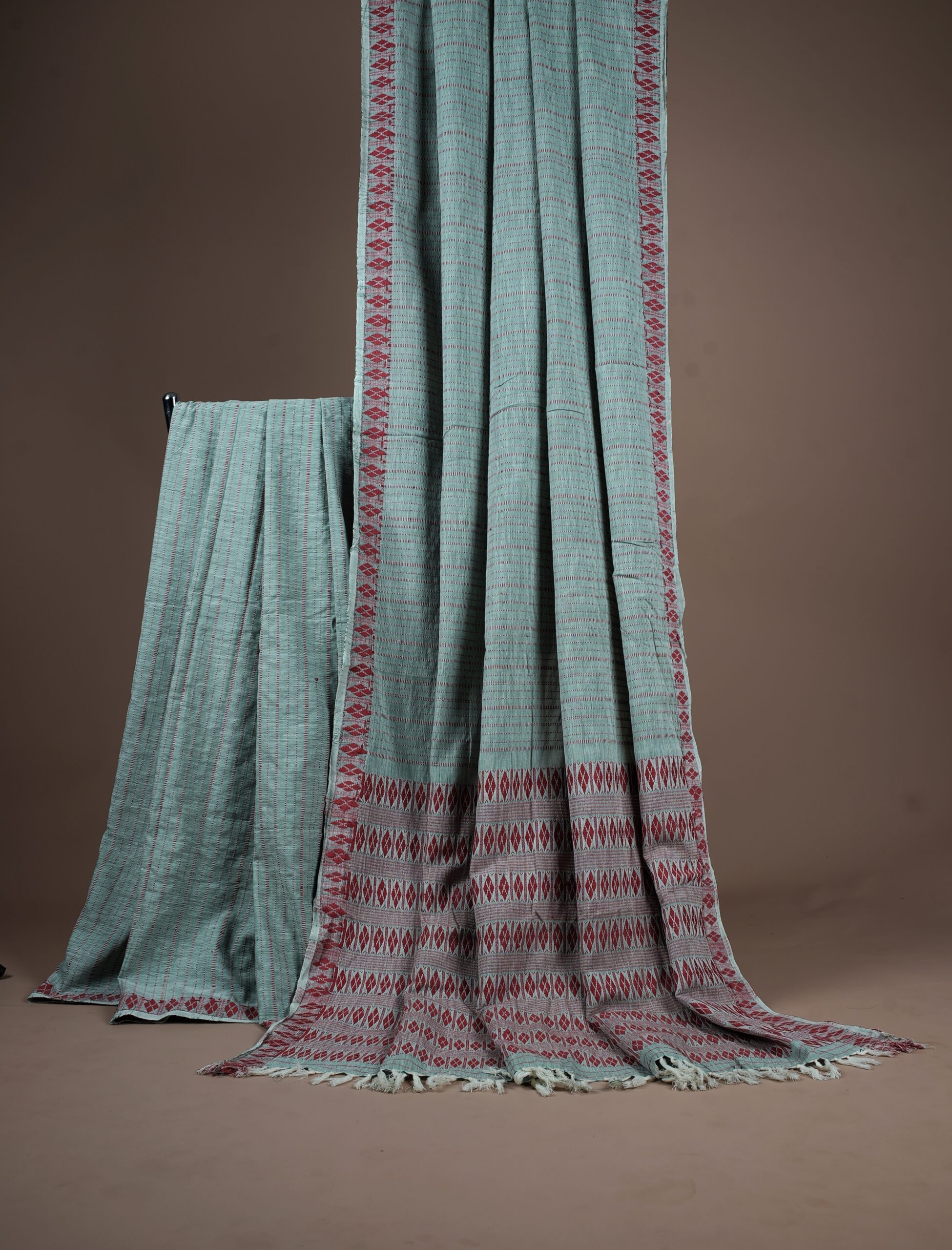 Naturally Dyed Grey Handwoven Eri/ Ahimsa / Peace/ Non violence Silk Saree with woven Red border
