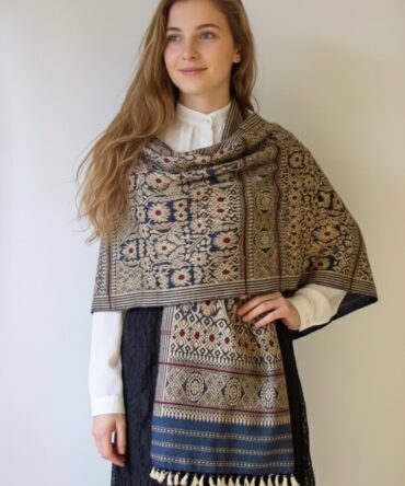 Indigo Natural Dye Eri Silk All-Over Ghicha Motif | Handloom Woven