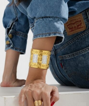 Gold Plated on Silver Cuff Bracelet / Assamese Gam Kharu