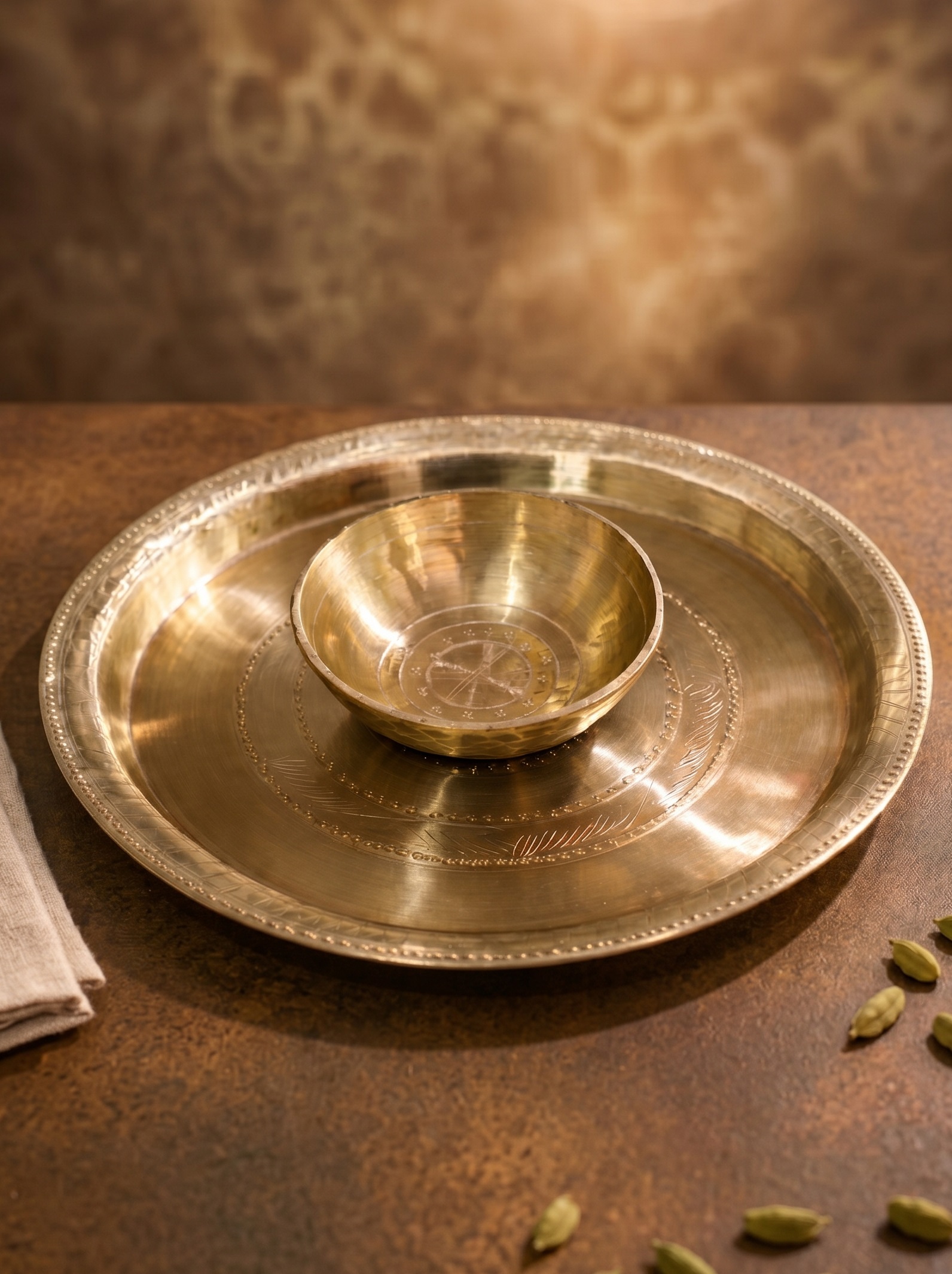 Assamese Sarthebari Kansa Bell Metal Plate & Bowl Set (Kahor Kahibati) - Image 2