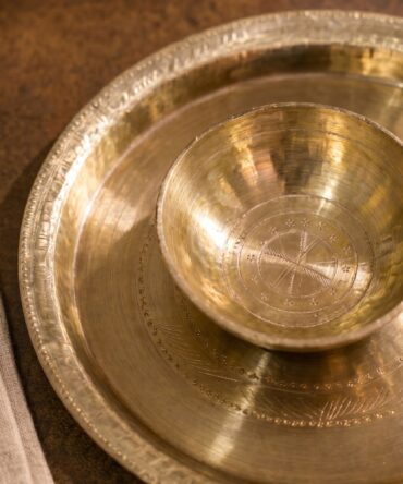 Assamese Sarthebari Kansa Bell Metal Plate & Bowl Set (Kahor Kahibati)