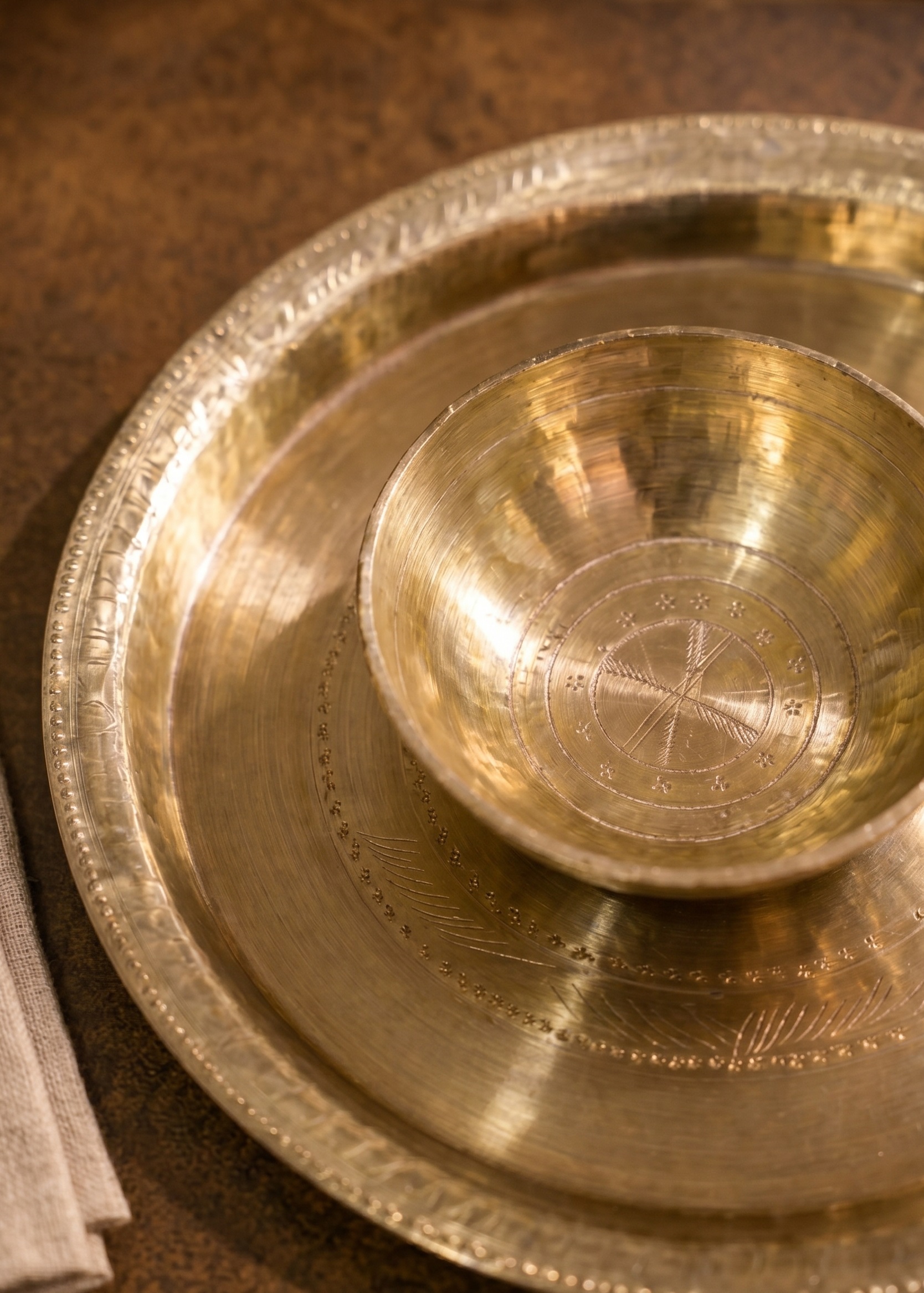 Assamese Sarthebari Kansa Bell Metal Plate & Bowl Set (Kahor Kahibati)