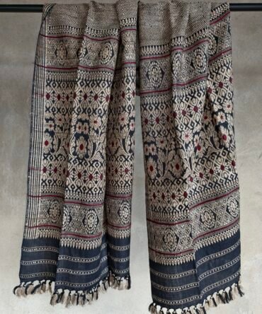 Charcoal Dye Eri Silk Stole with Ghisa Motifs