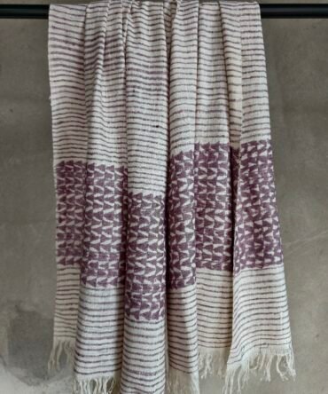 Handwoven Eri Silk Stole with Lavender Motifs