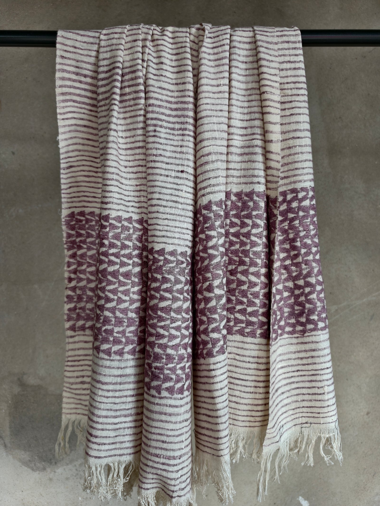 Handwoven Eri Silk Stole with Lavender Motifs