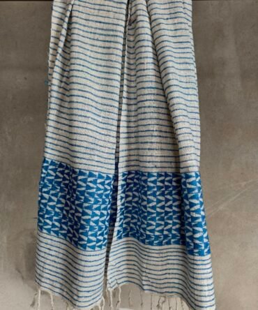 Handwoven Eri Silk Stole with Blue Motifs