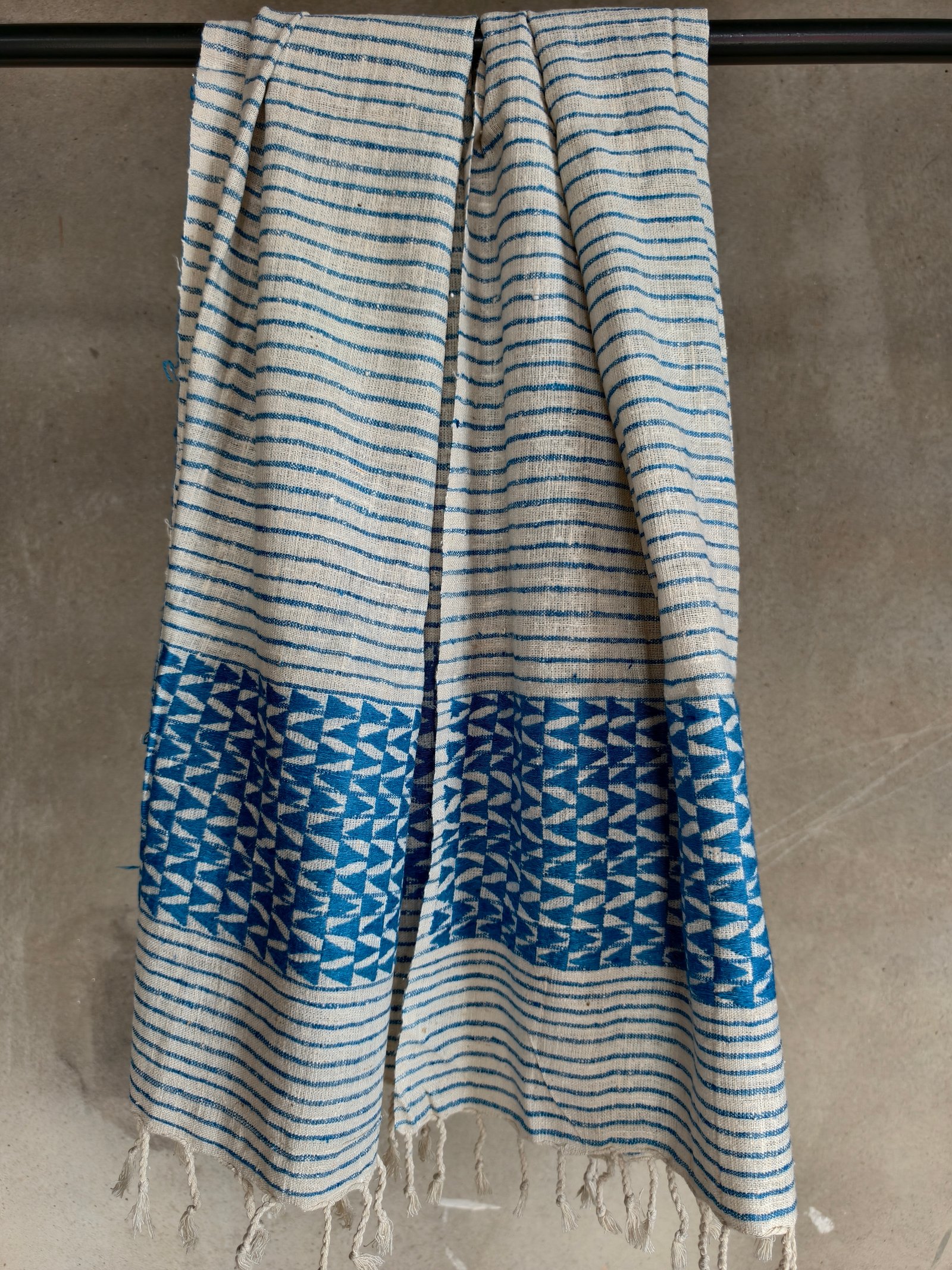 Handwoven Eri Silk Stole with Blue Motifs