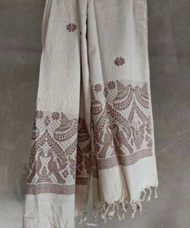 Handwoven Eri Silk Stole with Assamese Traditional Motifs