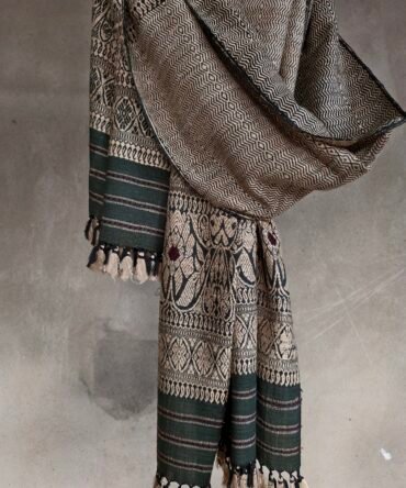Natural Dye Eri Silk Stole with Ghisa Motifs