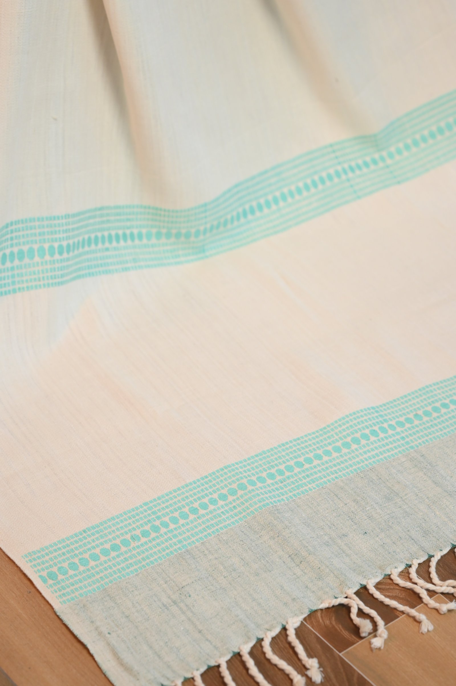 Eri Silk Handwoven Stole with Sea Green Motifs - Image 3