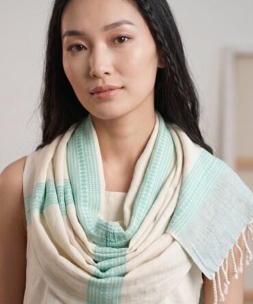 Eri Silk Handwoven Stole with Sea Green Motifs