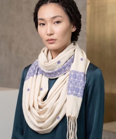 Eri Silk Handwoven Stole with Purple Motifs