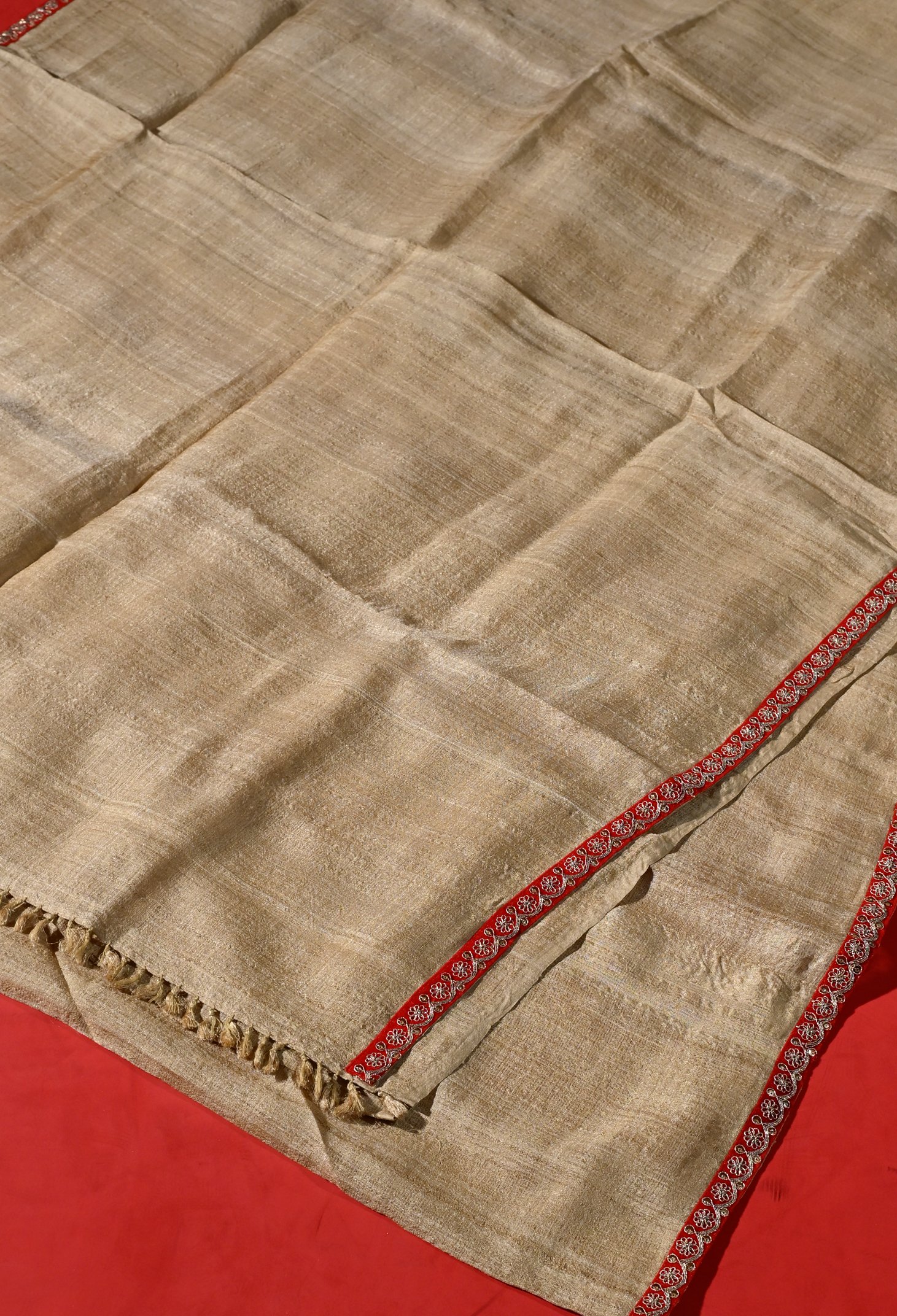 Pure Assam Muga Silk Saree with Zardosi Border - Image 3