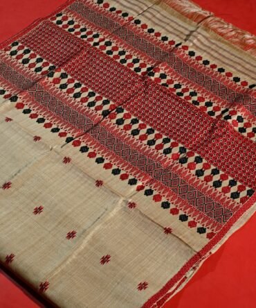 Assam Muga Silk Handloom Saree With Red & Black Motifs