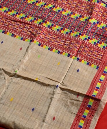 Assam Muga Silk Handloom Saree with Multicolor Motifs