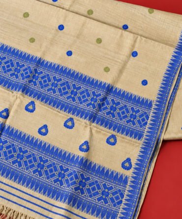 Assam Muga Silk Handloom Saree with Blue Motifs