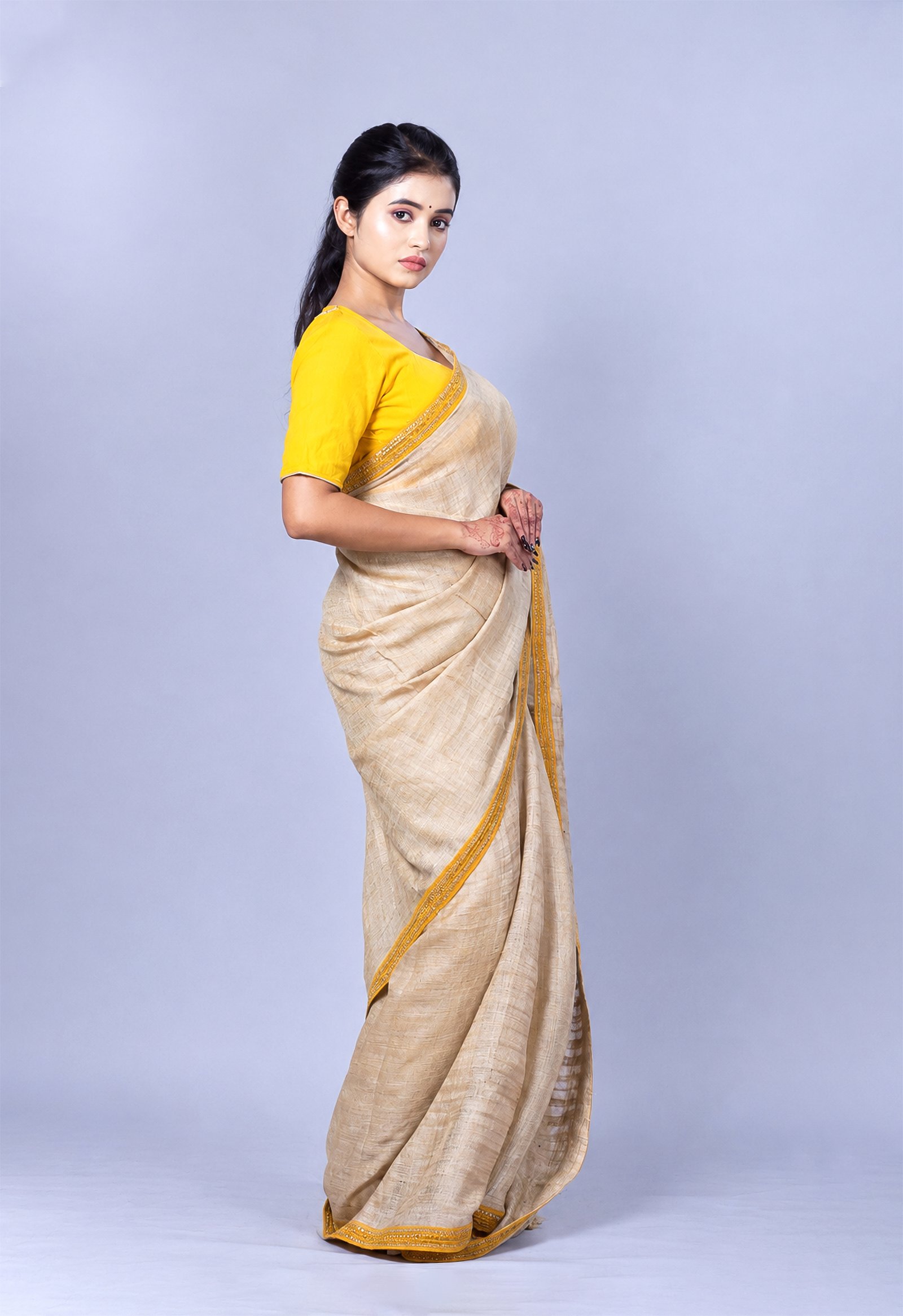 Pure Assam Muga Silk Saree with Zardosi Border - Image 2