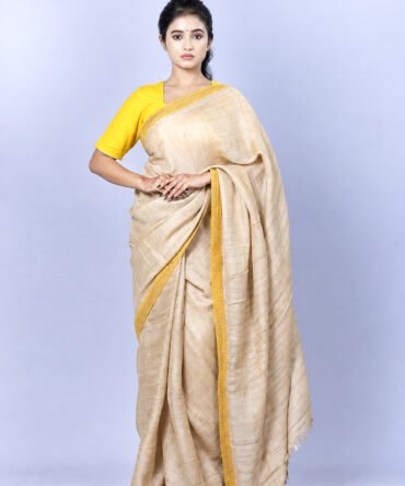 Pure Assam Muga Silk Saree with Zardosi Border