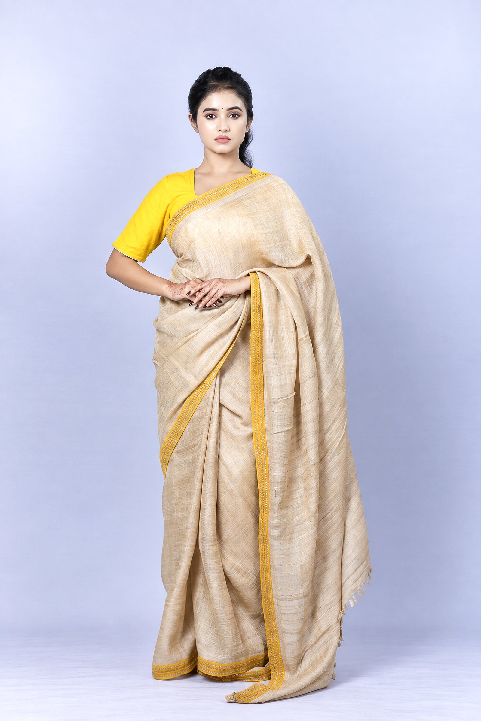 Pure Assam Muga Silk Saree with Zardosi Border