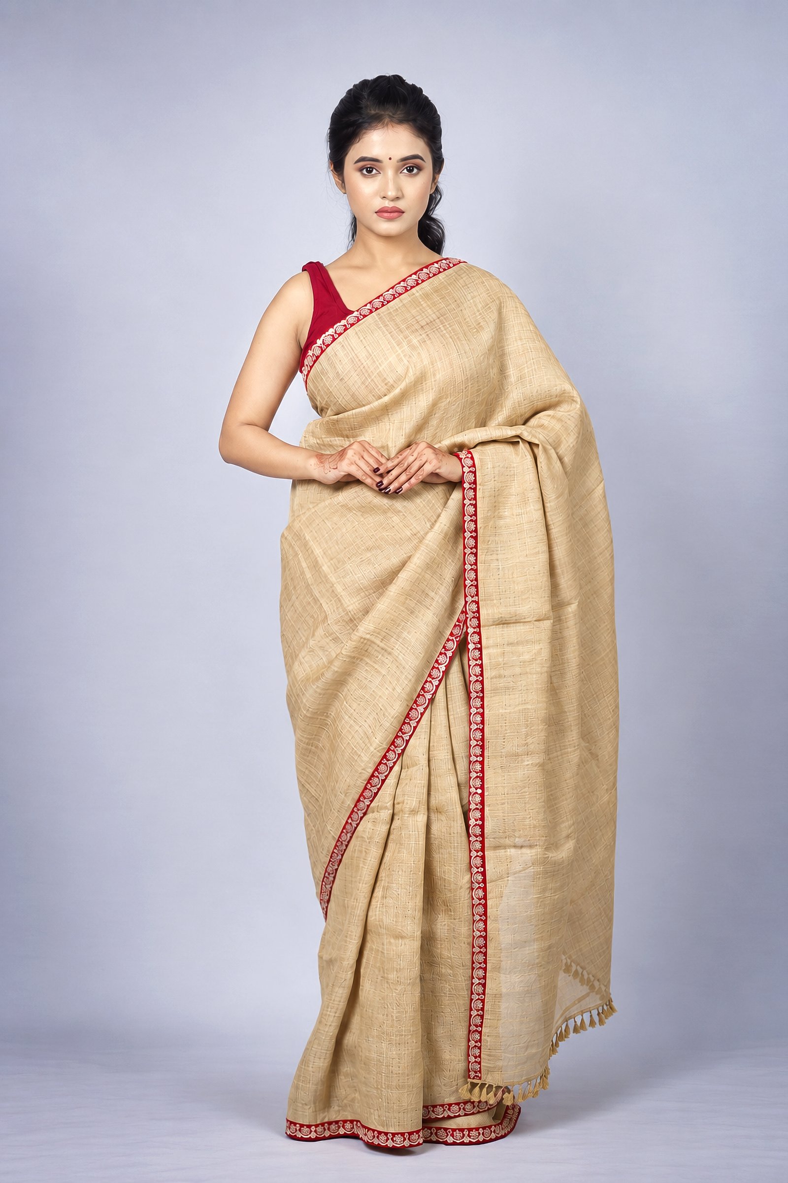 Pure Assam Muga Silk Saree with Zardosi Border - Image 2