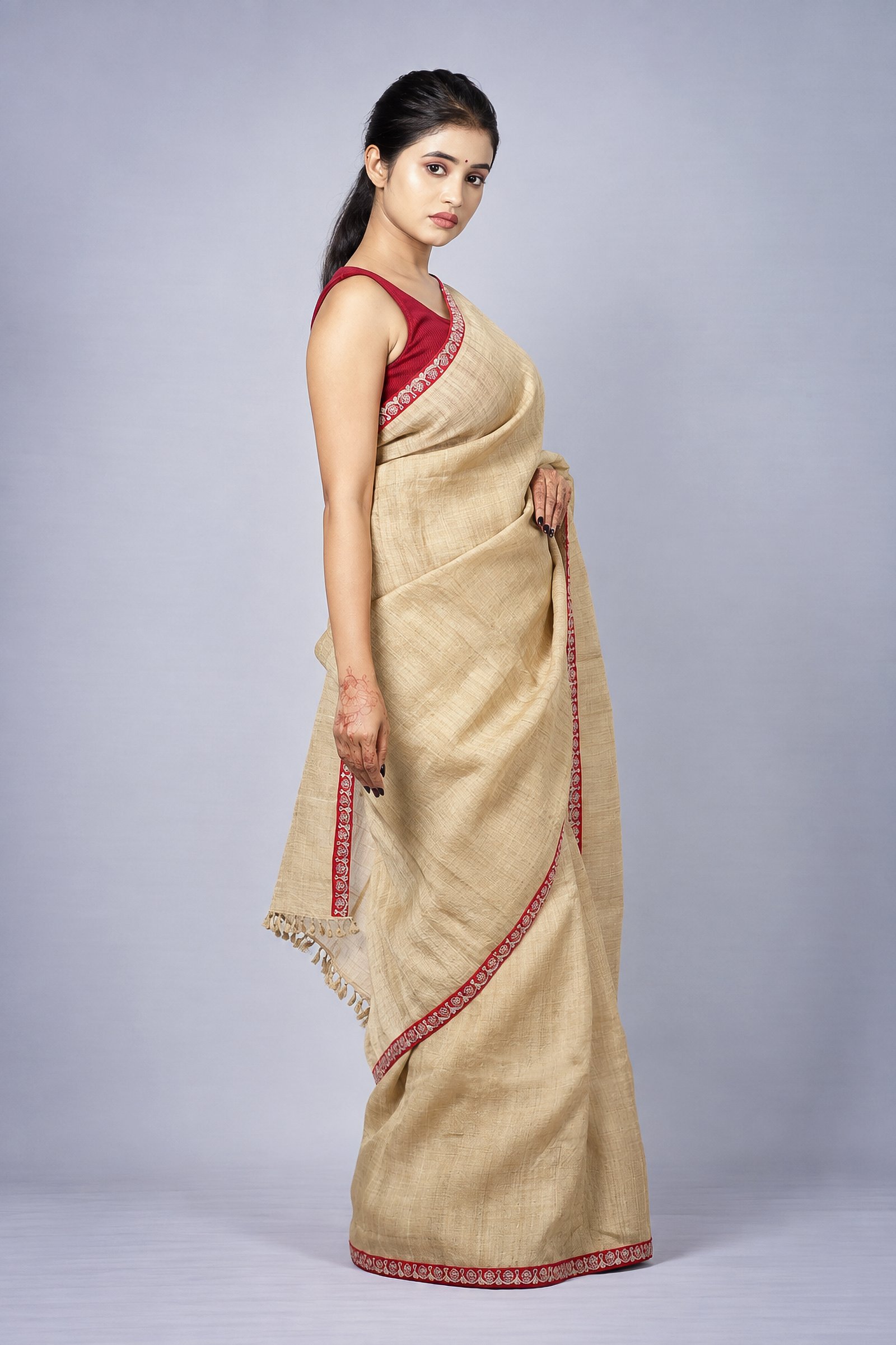 Pure Assam Muga Silk Saree with Zardosi Border