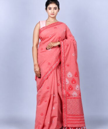 Red Cotton Handloom Assam Saree