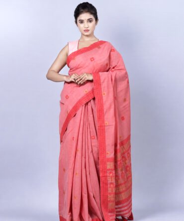 Red Cotton Handloom Assam Saree